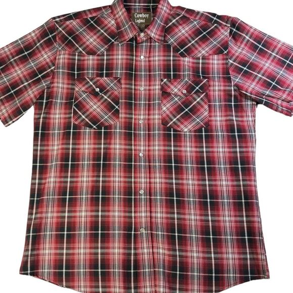 Cowboy Legend Men’s Short Sleeve Plaid Pearl Snap Button Down Shirt Size XL - Picture 1 of 10